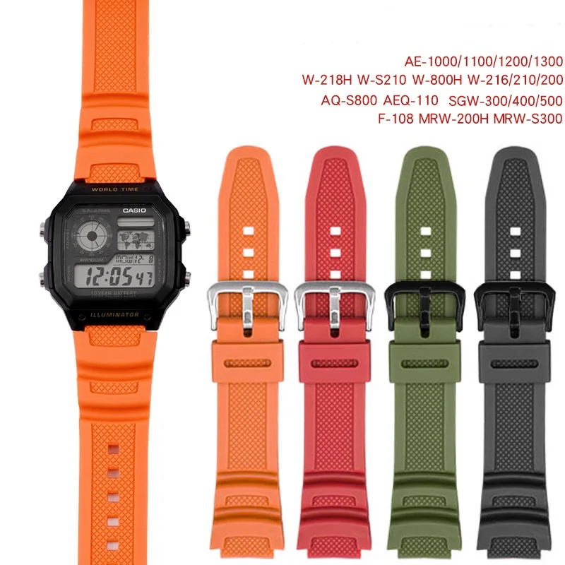 

for Casio HDC-700 AQ-S810W/S800W SGW-300H/400H AE-1000W W-S200H Wrist Band Bracelet 18mm Colorful PU Replacement Strap Watchband