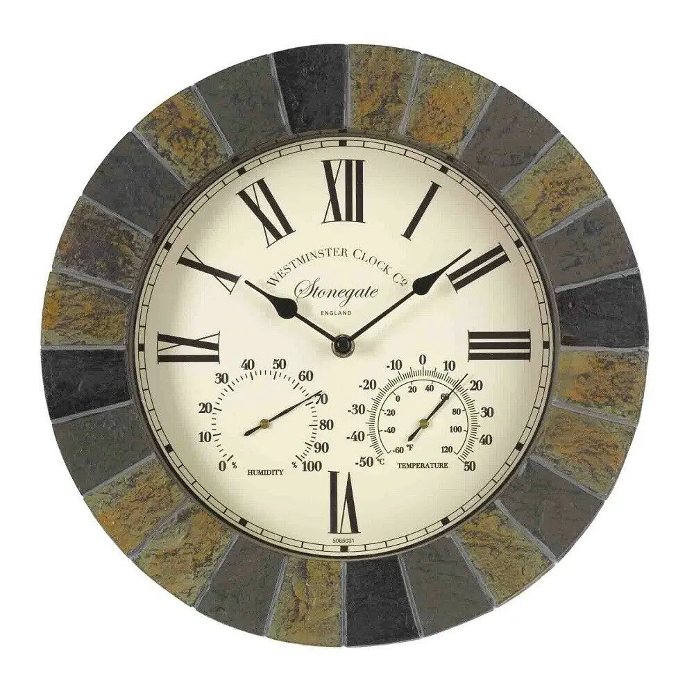 

NEW2022 Smart Garden Stonegate Wall Clock & Thermometer 14"Slate Effect