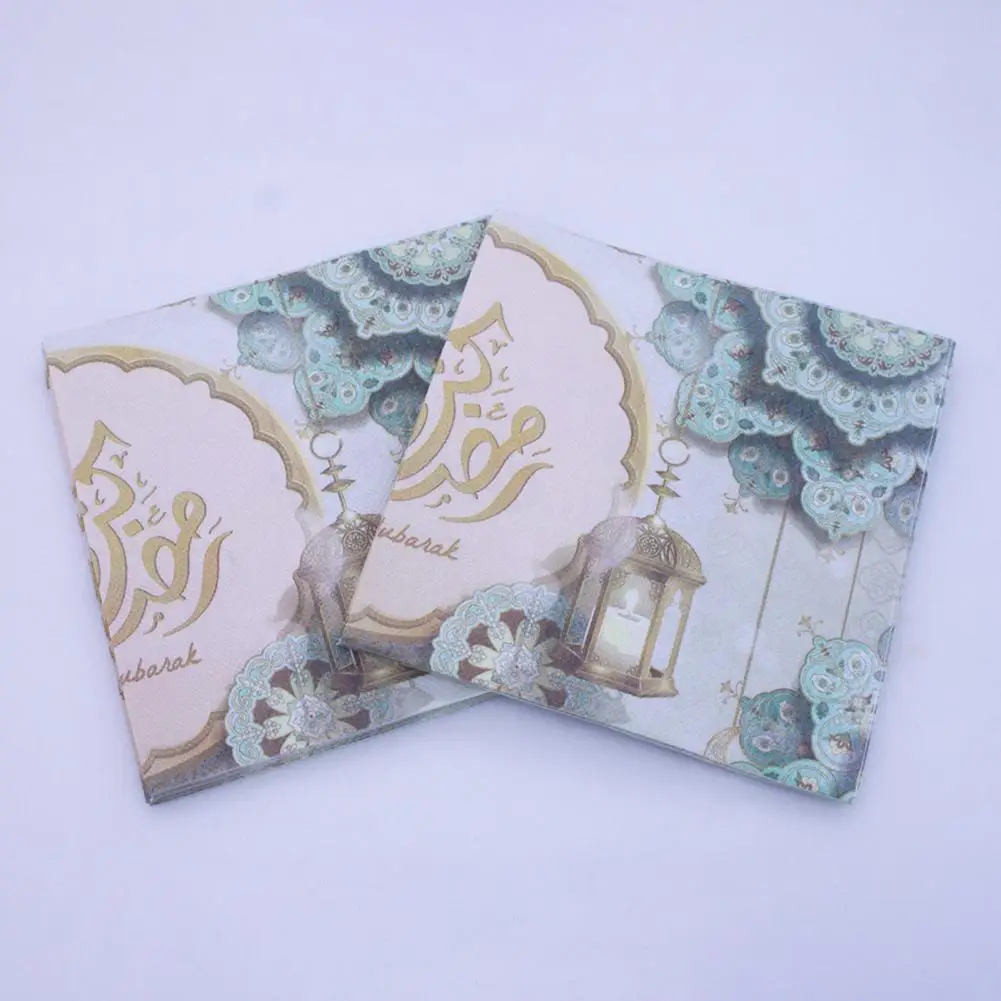 

20Pcs Printed Napkins Modern Mubarak Lamp Pattern Decorative Wood Pulp Festival Ambience Tissue Paper Home Decor for Dining