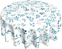 blue leaf round table cloth 60 in abstract cute green leaves washable wrinkle stain resistant table cover polyester tablecloth