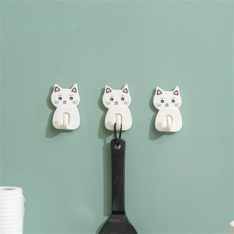 

Paste Hook Environmentally Friendly Cat Sticker Hooks Household Gadgets Wall Hooks Strong Load-bearing Adhesive Design Abs White