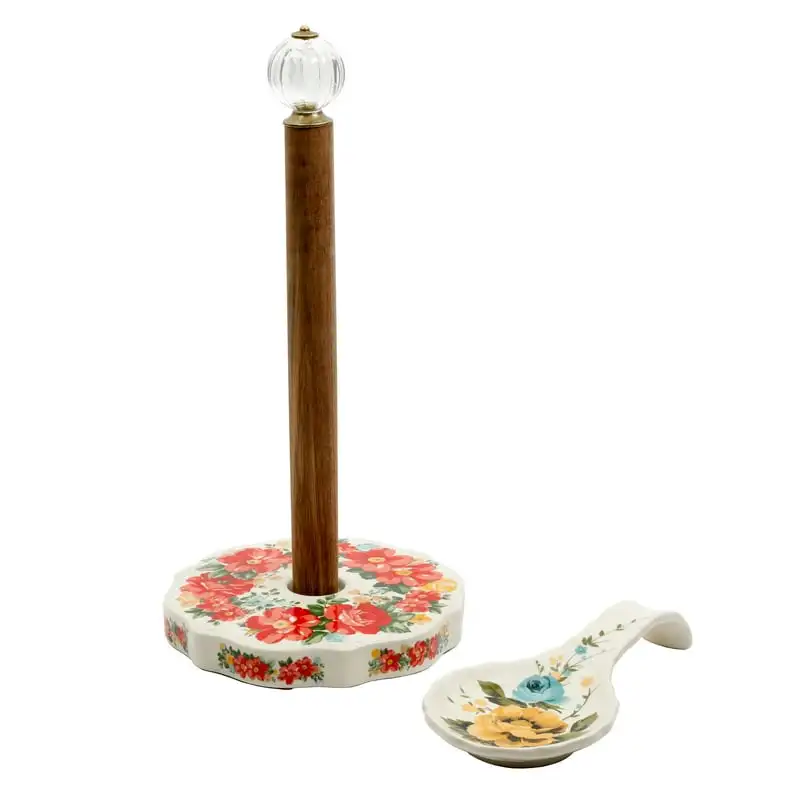 

Floral Paper Towel Holder with Rose Shadow Spoon Rest Set