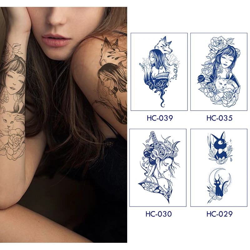 

Водостойкая временная татуировка на всю руку для мужчин и женщин, с изображением цветов, бабочек, животных, фестивалей, комиксов