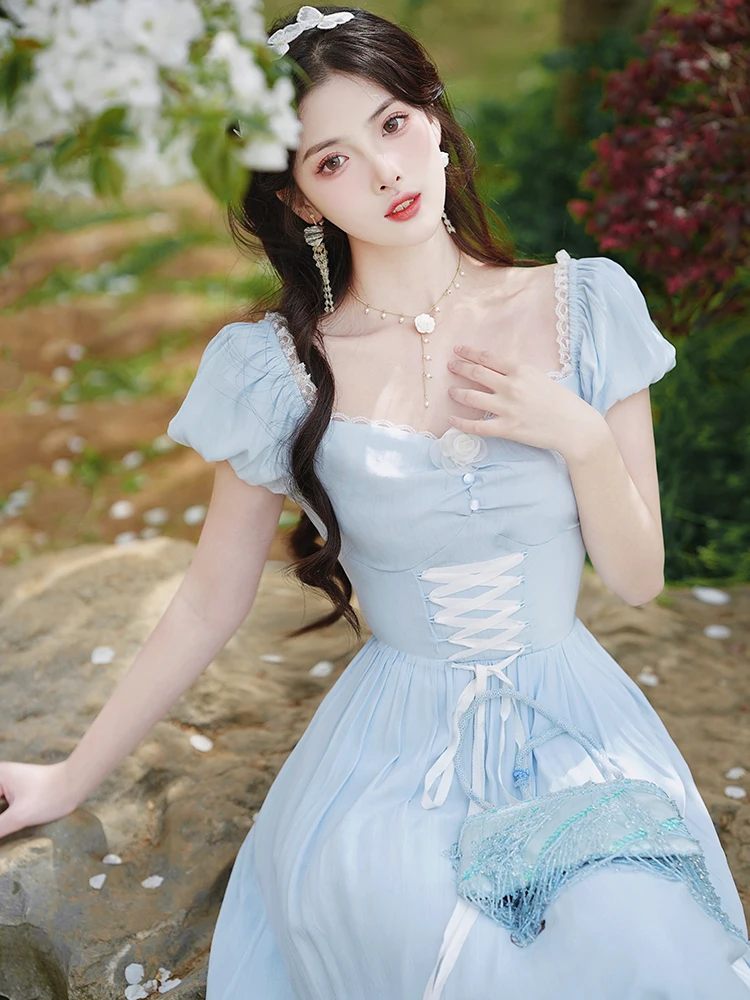 

Новинка 2023, модная повседневная женская одежда, летнее женское квадратное платье, милое женское платье с первого влюбленного