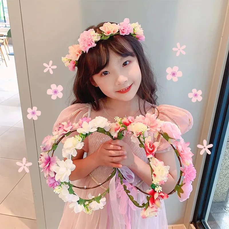 

Girls Wreath Hair Bands for Women Wedding Flower Bridesmaid Handbands Dress Cosplay Princess Headwear Beach Garland