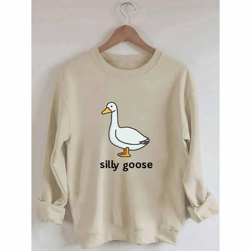 

Rheaclot женский винтажный хлопковый свитшот с длинным рукавом и принтом в виде гусиных голов в стиле ретро