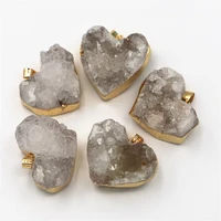 natural stone druzy white gold edge peach heart agate pendants rock crystal quartz jewelry handmade earrings diy necklace making