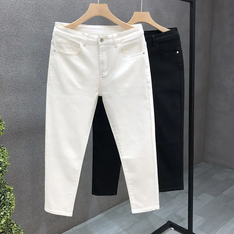 Джинсы мужские однотонные на молнии модные брендовые прямые эластичные