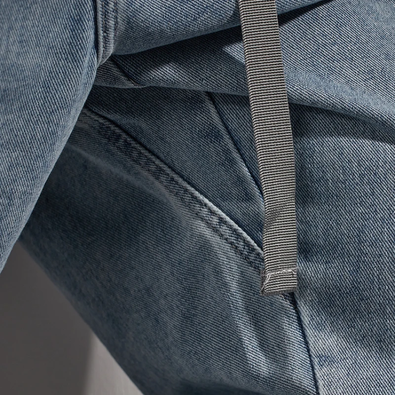 American Heavy washed Vintage light blue jeans men's Japanese fashion brand loose straight wide leg pants fashion