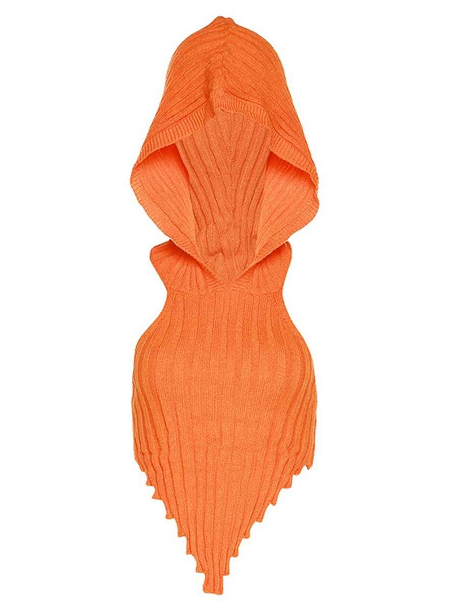 

Women s Spring Autumn Hooded Vest Orange Sleeveless Backless Irregular Hem Hoodie