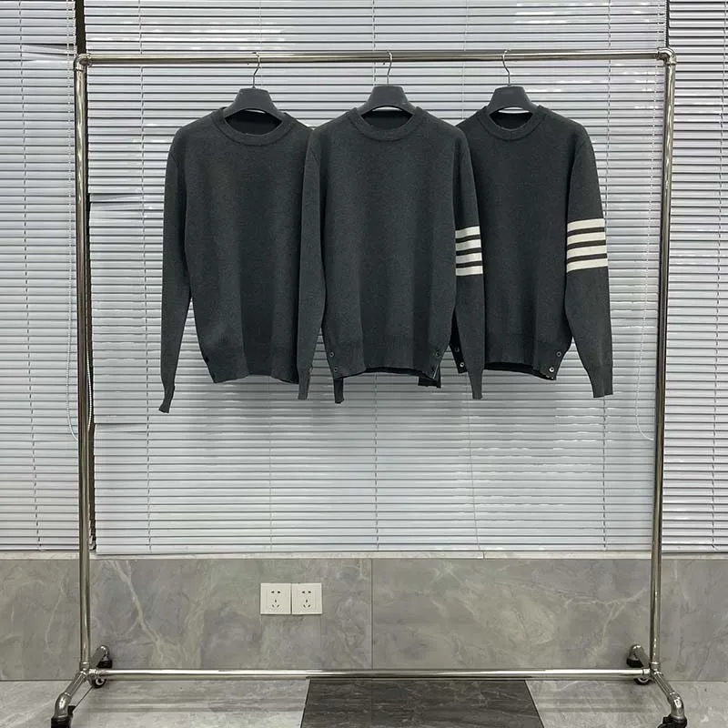 TB Woman Sweatshirts 2023 Sweet Korean O-neck Knitted Pullovers Thick Autumn Winter Sleeve White Striped Men Sweater