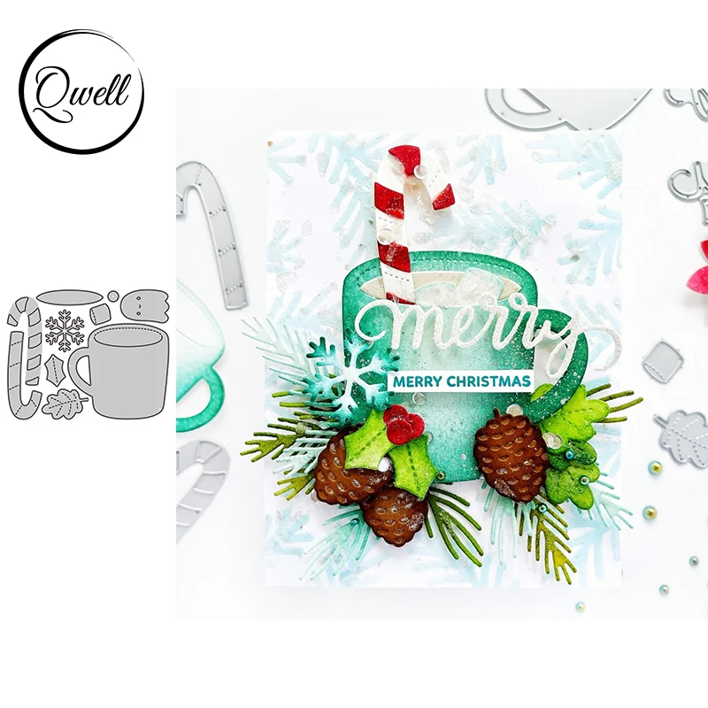 

QWELL Winter Mug Metal Cutting Dies Set Snowflake Candy Holly Leaves Dies for DIY Scrapbooking Craft Paper Cards 2023 Hot Sale