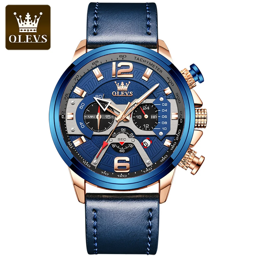 

OLEVS Mens Quartz Watches Top Brand Watch 48MM Big Dial Fashion Leather Waterproof Watch for Men Luminous Chronograph Wristwatch