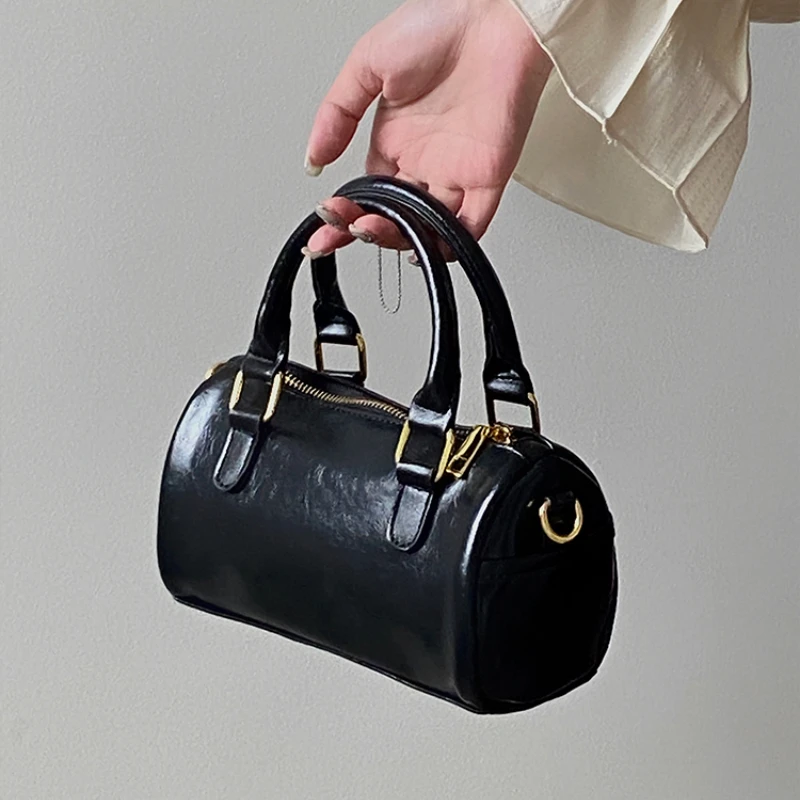 

Сумка-мессенджер женская из вощеной кожи, винтажный саквояж на плечо с верхней ручкой-цилиндром, повседневный маленький саквояж