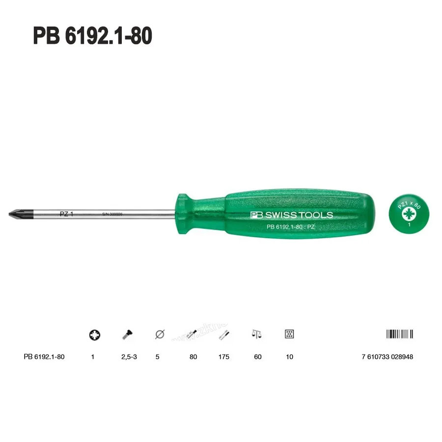 

Отвертка PB SWISS Pozidriv PZ1 x 80 мм Многофункциональные отвертки Ручной инструмент No PB 6192.1-80