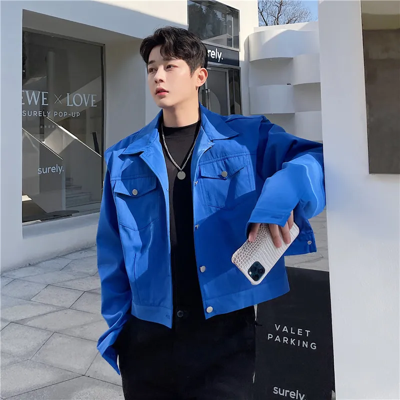 2022 Men's Korean Fashion Double Pockets Jackets New Design Lapel Loose Out Outwear Youth Man Single Breasted Short Jackets