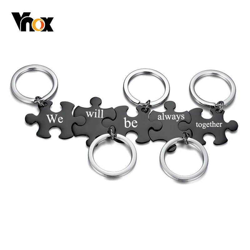 

Vnox Бесплатная гравировка на заказ слова буквы головоломка брелки для мужчин женщин мужчин, твердая нержавеющая сталь металл BFF подарки аксе...