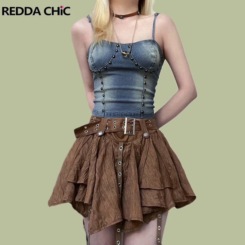 

REDDACHiC Vintage 90s Beading Denim Corset Top Women Acubi Fashion Grunge Y2k Vest Stretch Sleeveless Gradient Blue Camisole