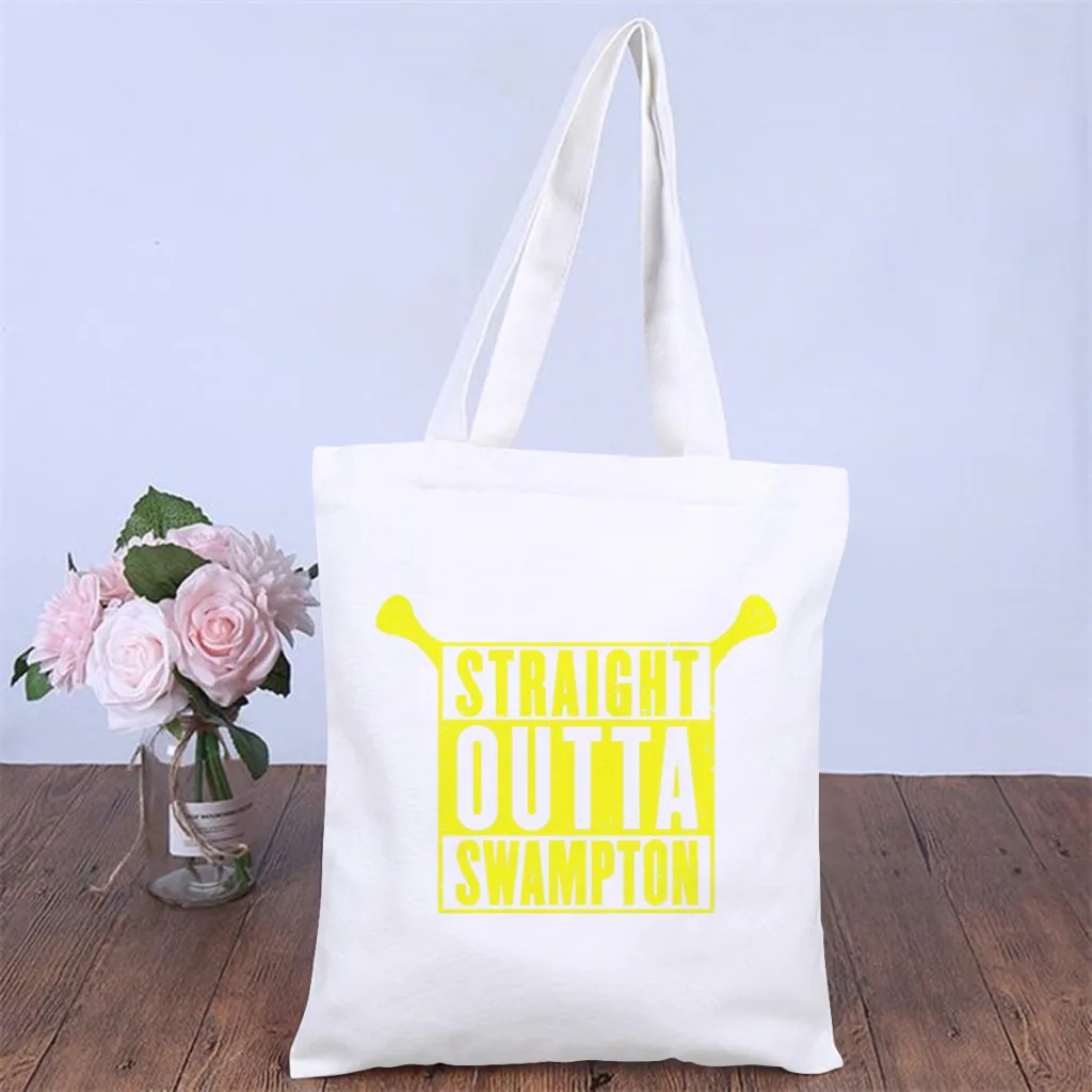 

Straight Outta SwamptonHandbag Shrek Comedy Film Shoulder Canvas Bags Girls Boys Storage Pocket Shopper HandBags Kawaii Tote Bag