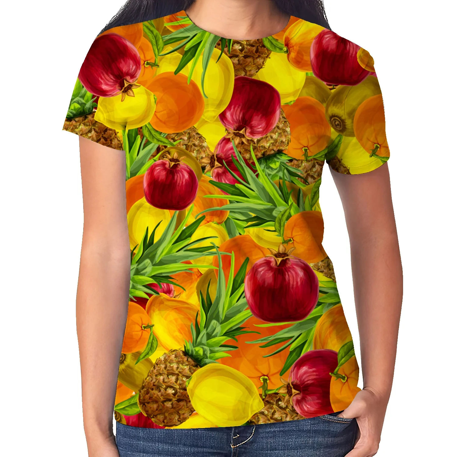 

American high street pineapple fruit 3D printing short-sleeved large size T-shirt men and women ins loose half-sleeve top