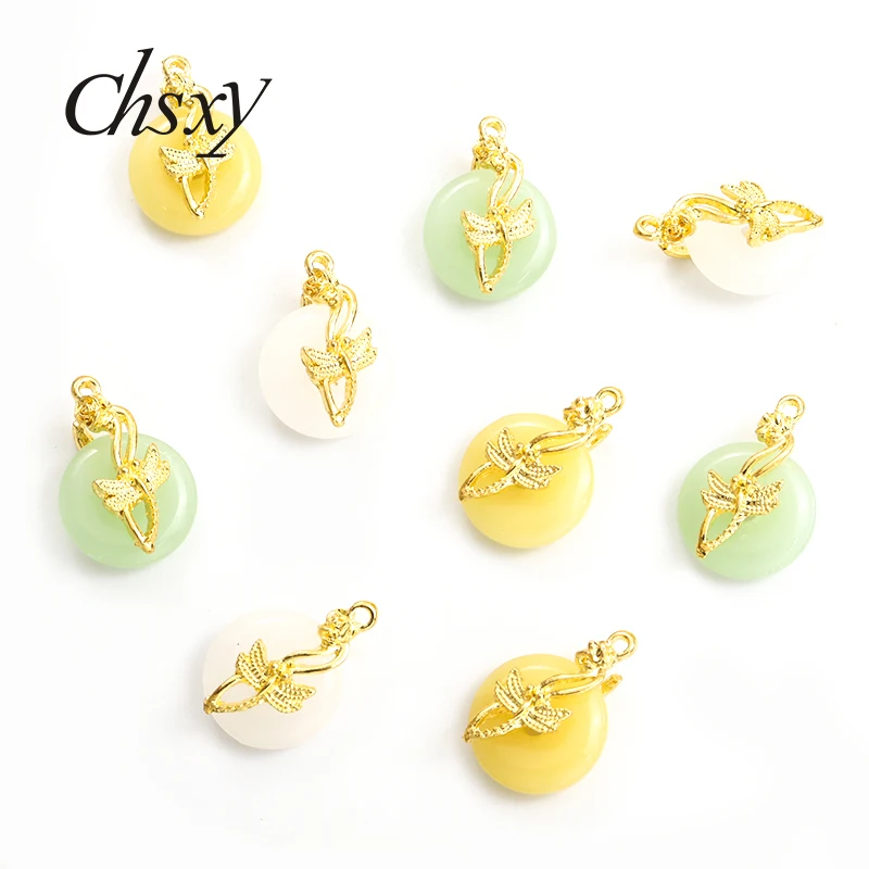 

10pcs 15x21mm Chinese Style Imitation Jade Safety Buckle Ping An Charms Dragonfly Flower Lucky Pendants For DIY Handmade Jewerly