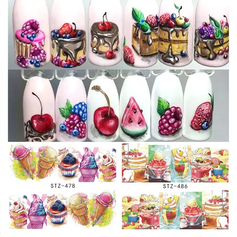 

1PCS Summer Ice Cream Fruit Strawberry Cherry Cake Nail Art Water Transfer Sticker Decor Slider Decal Manicure Tool JISTZ474-488