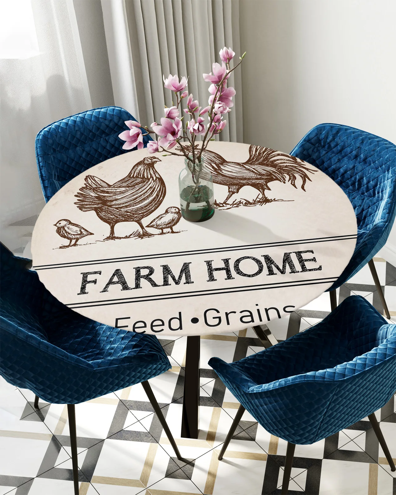 

Vintage Farm Animal Chicken Retro Round Rectangular Table Cover Waterproof Elastic Tablecloth For Kitchen Table Cloth Home Decor