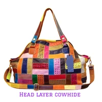 womens genuine leather bag trendy fashion shoulder bag versatile large capacity diagonal bag color stitching cowhide large bag