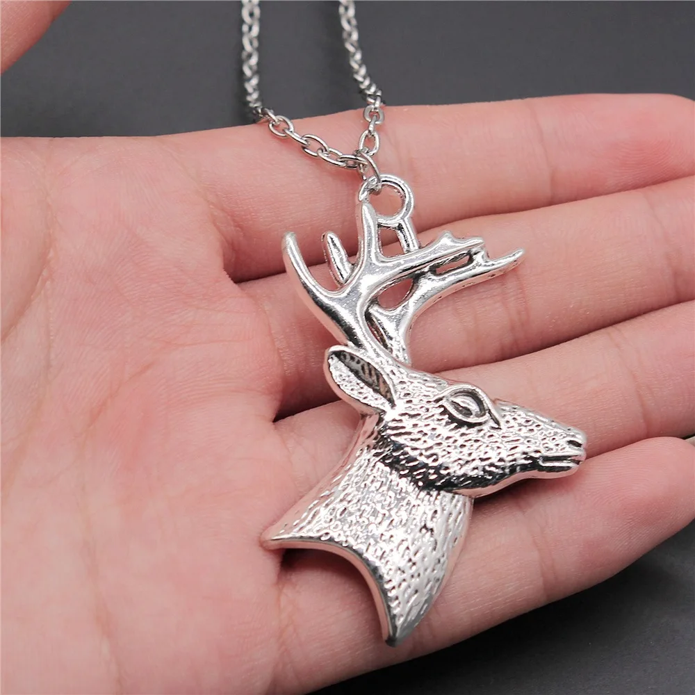 Ожерелье с подвеской в виде головы оленя с оленьими рогами для женщин и мужчин, длинная цепочка, 2 цвета, 60x43 мм