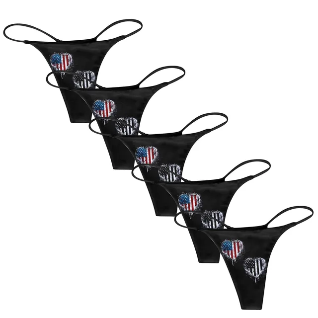 5PC Women's Sexy Printed Breathable Underwear Thong Vintage Undergarments 4