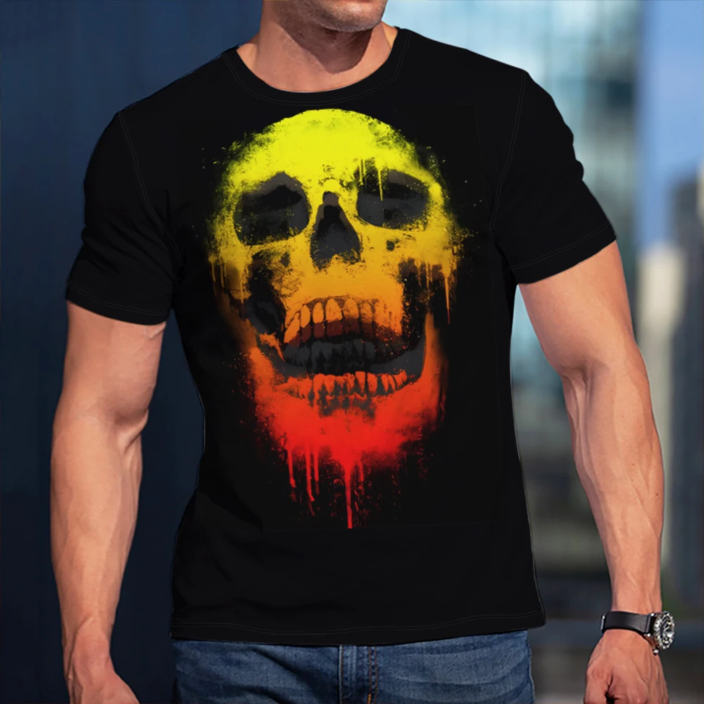 

Summer Fashion Horror Skull 3D Print Men's T-Shirt O-Neck Short Sleeve Casual Breathable Oversized Male T Shirt Top Men