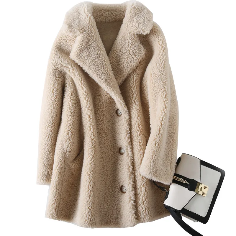 

New Fashion Fur Coat Women Granule Sheep Shearing Clothes Winter Korean Long Sleeve Short Lambswool Jacket Loose Outerwear H1704