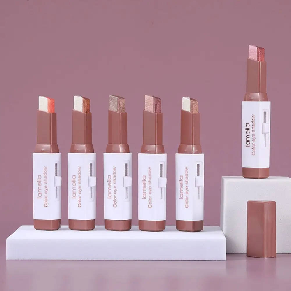 

Gradient Two Tone Eyeshadow Stick Eye Brightening Pearly Glitter Earth Color Tone Smudge Proof Lazy Eyeshadow Stick