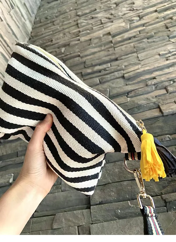 

Женская Полосатая косметичка на молнии, холщовая дорожная вместительная косметичка с кисточками для хранения