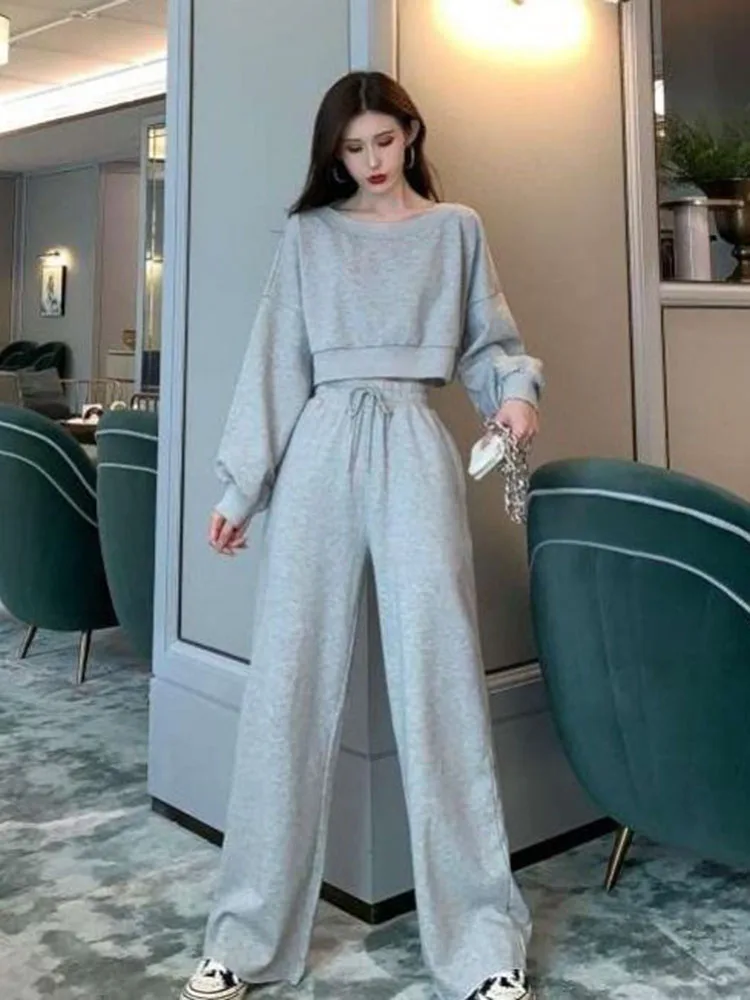 

Hoip Jeeky Spring Leisure Sports Suits Women 2022 New Sportswear Tops ＋ High Waist Wide-Leg Pants Two-Piece Exercise Set Trend