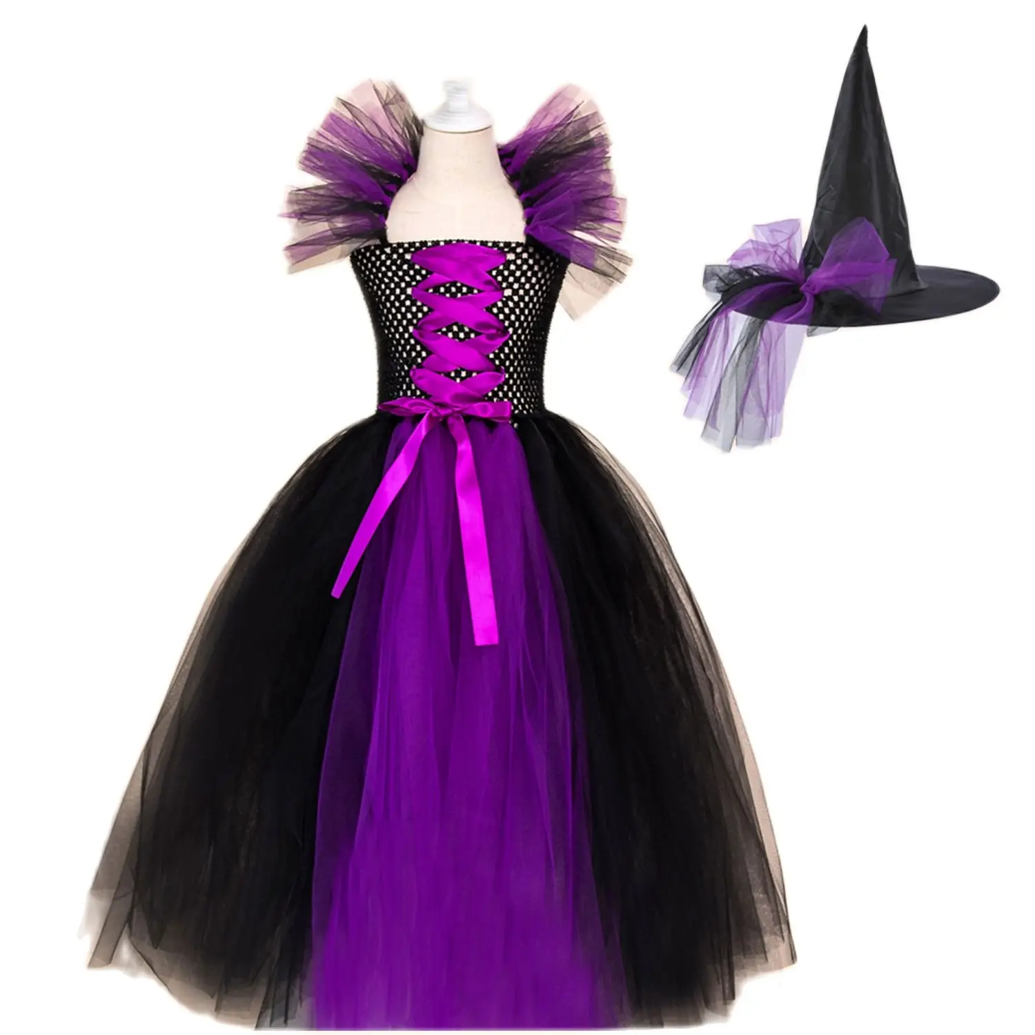 

Halloween Costume Deluxe Girls Fancy Party Black Glam Gown Tutu Dress Kids Demon Queen Witch Clothes