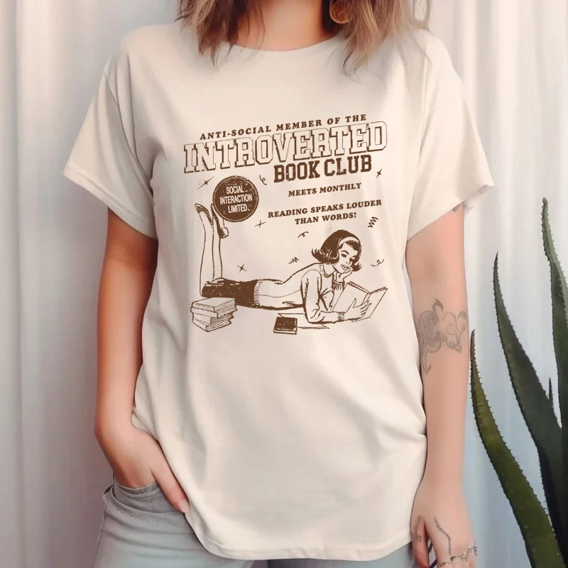 Интрострированная книга клубный стиль милая Эстетическая футболка с рисунком