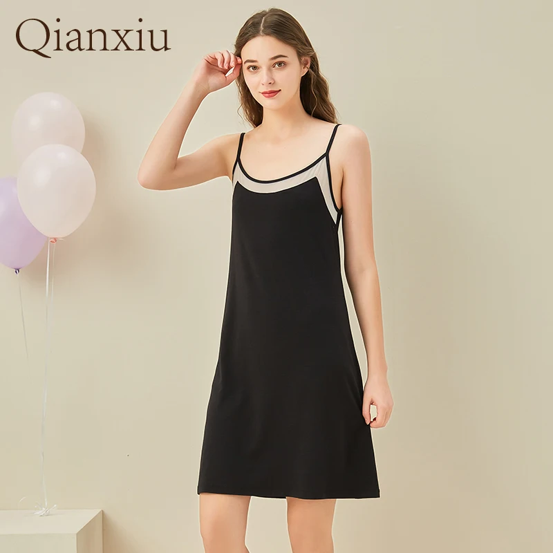 Nighty Sexy Silk Sleep Tops Shirt for Women Lounge Lingerie Summer Mini Sleeping Dress 2021 New Sling Lace Sleepwear Slipdress