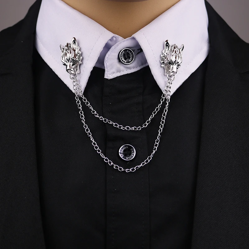 

Punk Chain Wolf Brooches Collar Pins Lapel Pin Brooch Men Tassel Chain Brooch Fashion All-match Clothing Accessories Gift