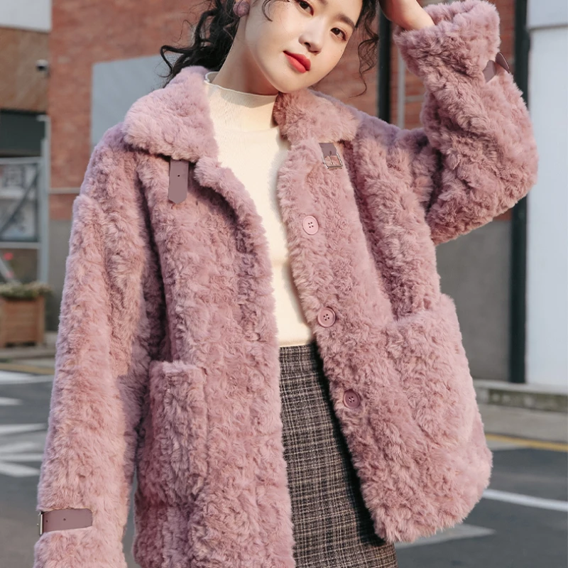 Fashion Luxury Winter Jacket Women Real Fur Coat Lamb Wool Turn-down Collar Thicken Warm Coats Outerwear Brand Clothing E646
