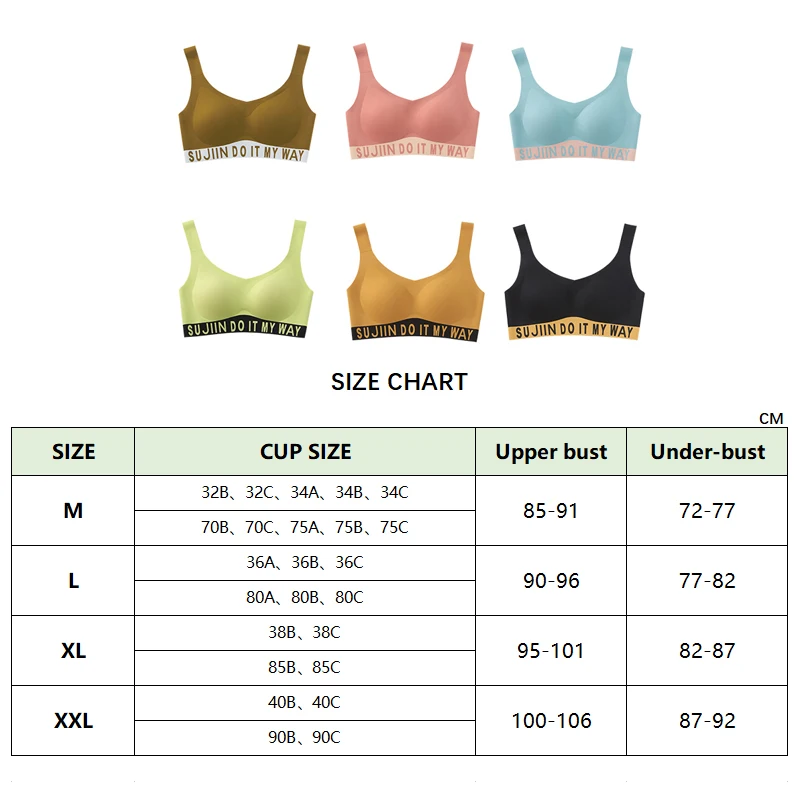 Sujiin Women's Brassiere Fitness Crop Tops Seamless Sports Bra Women Comfortable Push Up Wireless Gym Yoga Bra Female Underwear