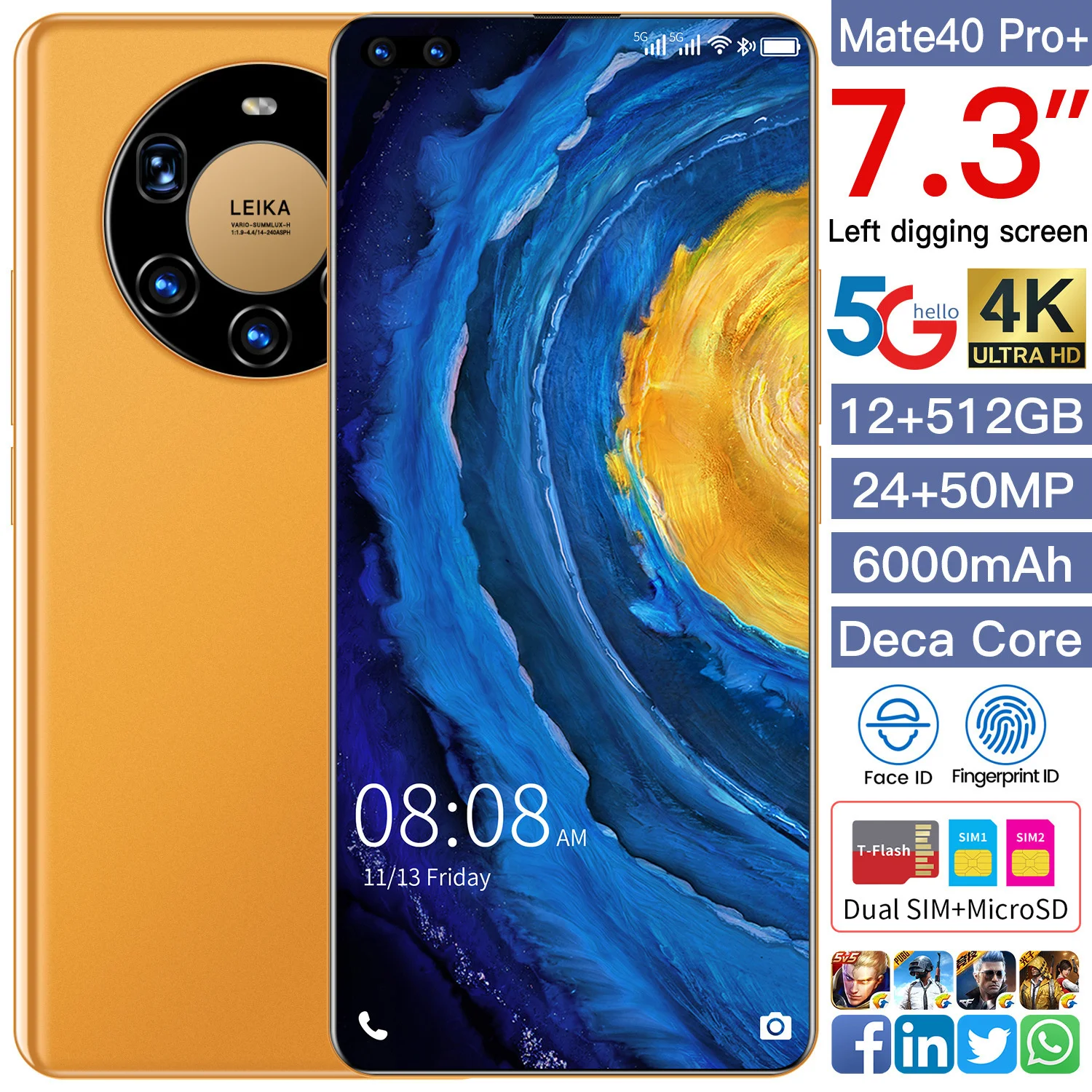 

New M40 PRO + Android Smartphone 6.8-inch 5G 4G Lite Dual Sim Mobile Smart Phone Free Shipping