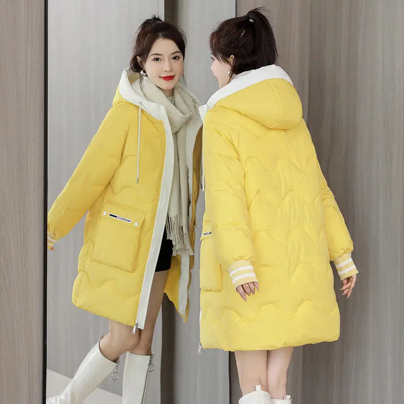 women's medium long Korean  loose large hooded warm cotton jacket 2022 winter new thickened coat  Casual  coats