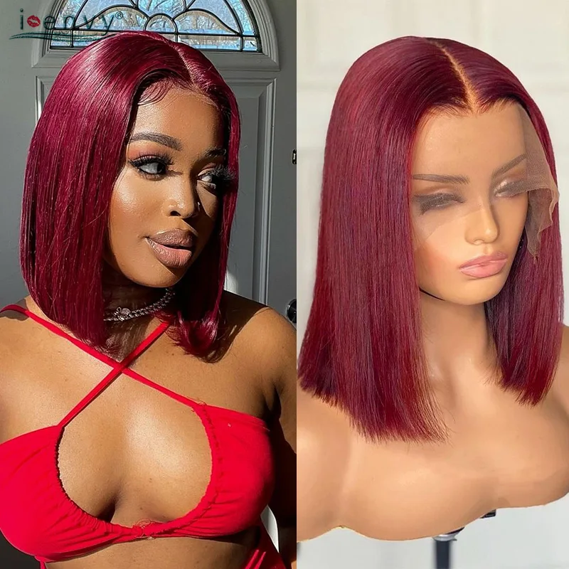 Red Bob Wig Human Hair Colored Human Hair Wigs Straight Burgundy Brazilian Short Bob Hd Lace Frontal Wigs Ginger Blonde Remy