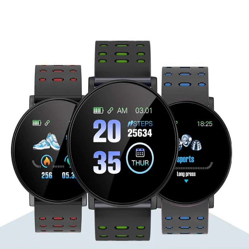 Умные часы с функцией отслеживания фитнеса, водонепроницаемости, мониторинга сердечного ритма и Bluetooth, цифровые, для мужчин и женщин - 119 Plus.