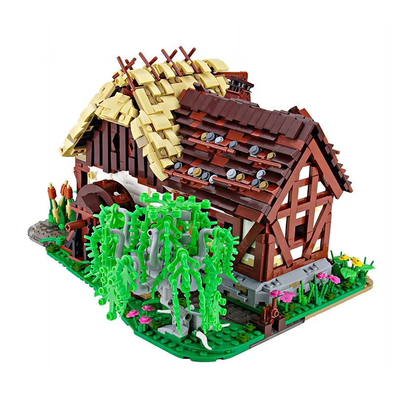 

BuildMoc Retro Medieval Old Water Mill House Building Blocks Set Water Architecture Hut Bricks Toys For Children Birthday Gifts