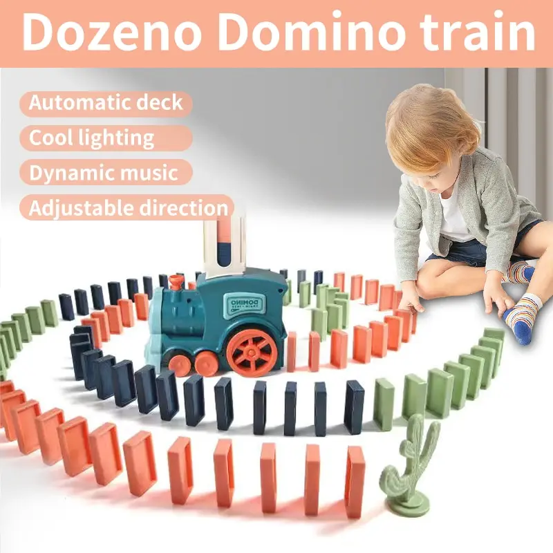 Automatic Laying Domino Train Electric Car Brick Blocks Kits Creative Games Intelligence Educational DIY Toys Kids Birthday Gift