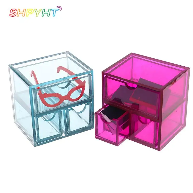 

1Pc Dollhouse Miniature Acrylic transparent Bedside Table Display Cabinet Storage Box Cosmetic Organizer Model Home Decor Toy