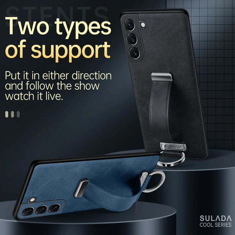 

Wristband Leather Case For Samsung Galaxy S22 S22+ Plus S23 Ultra Stand Cover Elegant Business Finger Ring