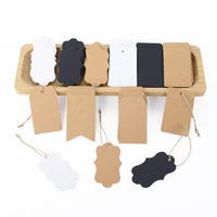 100pcs multiple styles blank kraft paper label with 20m rope kraft paper price tags gift label wedding party paper hanging tag